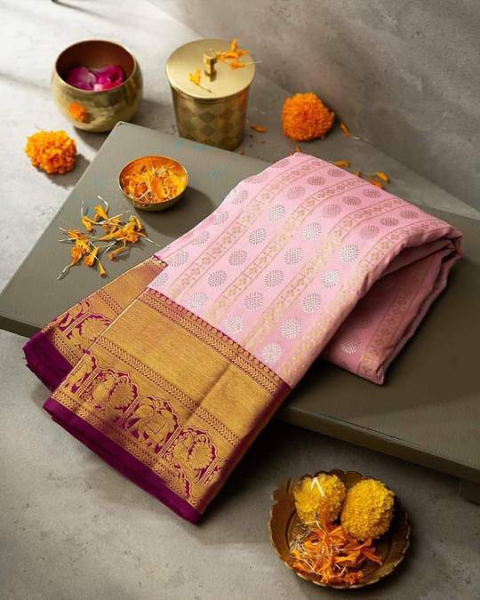 Reyol New Pink Classical Banarasi Silk Saree