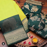 Valiba Lemon Green Extra Ordnary Jacquard Saree Designer Blouse