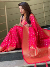 Vastravilla Red Jalar Soft Silk Kanjiviram Silk Saree With Attached Blouse