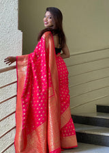 Vastravilla Red Jalar Soft Silk Kanjiviram Silk Saree With Attached Blouse