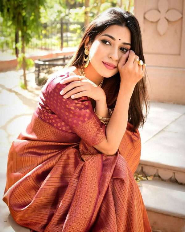 Splendiferous Maroon Soft Banarasi Silk Saree With Enchanting Blouse
