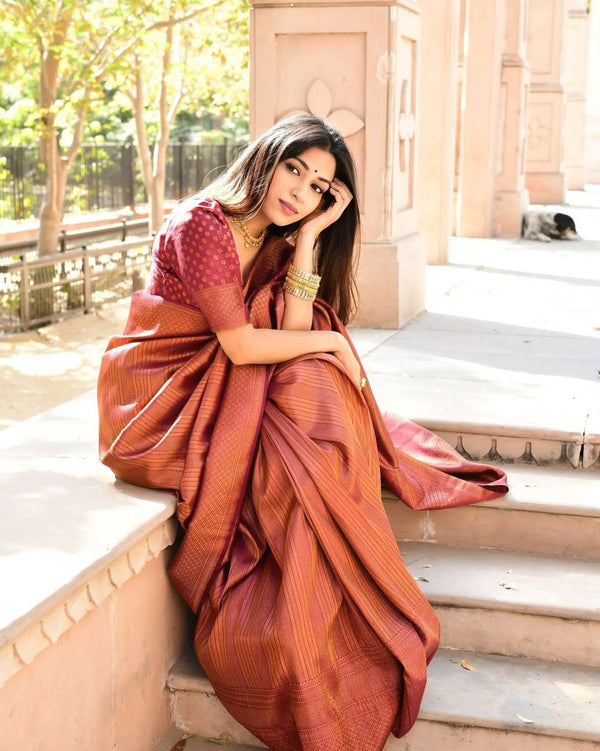 Splendiferous Maroon Soft Banarasi Silk Saree With Enchanting Blouse