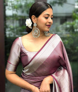 Maroon And Silver Raw Silk Traditional Weaving Work Saree