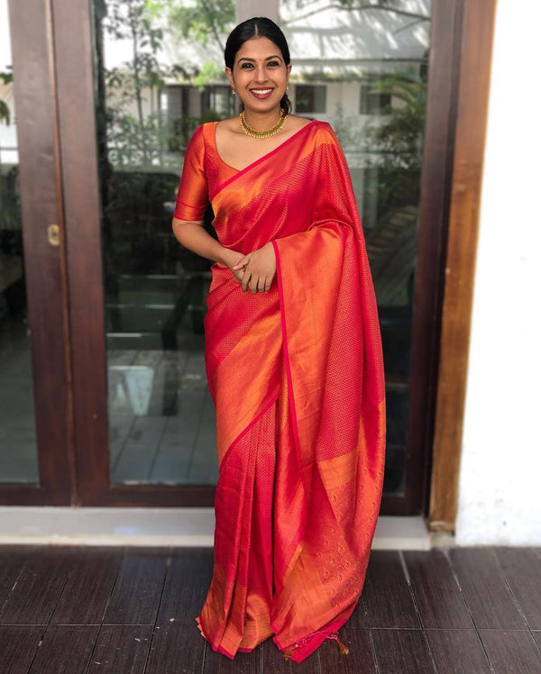 Rose Red Traditional Lichi Silk Saree With Weaving Work