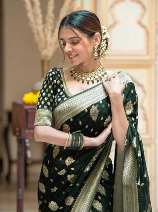 Green Banarasi Soft Silk Saree