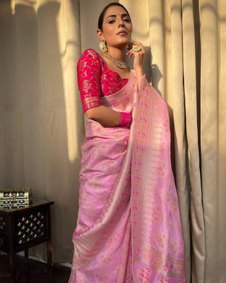 Onion Pink Banarasi Soft Silk Saree