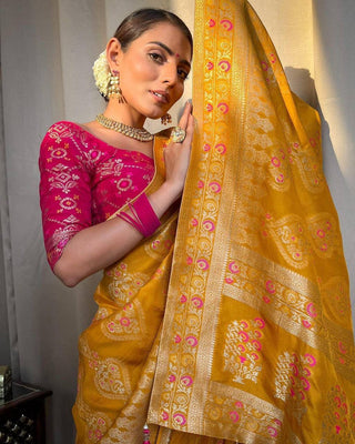 Yellow Color Premium Soft Banarasi Silk Saree