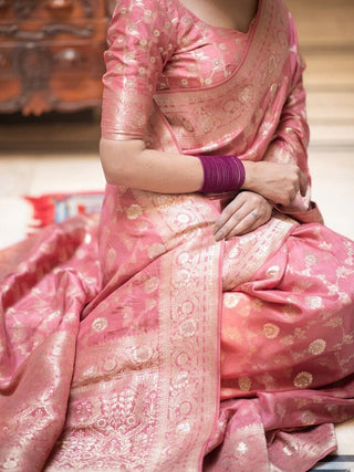 Hira Peach Banarasi Silk Saree