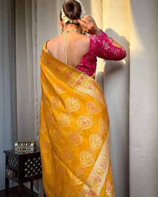 Yellow Color Premium Soft Banarasi Silk Saree