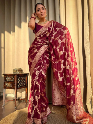 Laita Red Banarasi Silk Saree