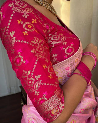 Onion Pink Banarasi Soft Silk Saree