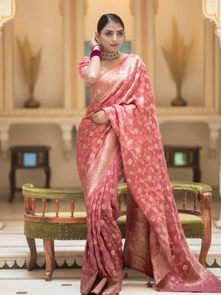 Hira Peach Banarasi Silk Saree