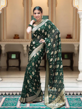 Green Banarasi Soft Silk Saree