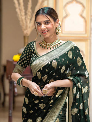 Green Banarasi Soft Silk Saree