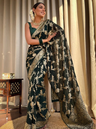 Laita Green Banarasi Silk Saree