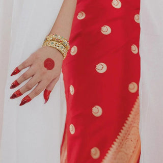 Sonakshi Crimson Red Banarasi Silk Saree WIth Fabulouse Blouse Piece