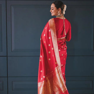 Sonakshi Crimson Red Banarasi Silk Saree WIth Fabulouse Blouse Piece