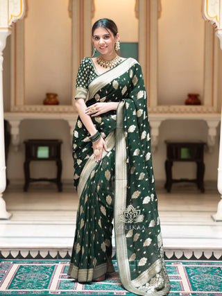 Green Banarasi Soft Silk Saree