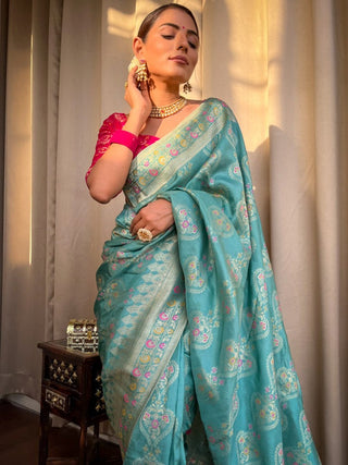 Sky Blue Banarasi Soft Silk Saree