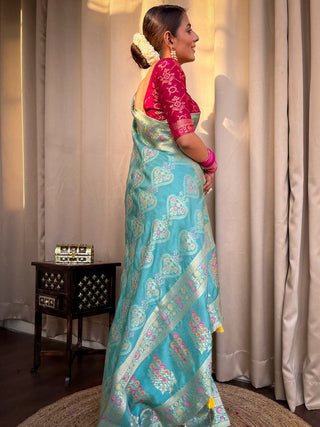 Sky Blue Banarasi Soft Silk Saree