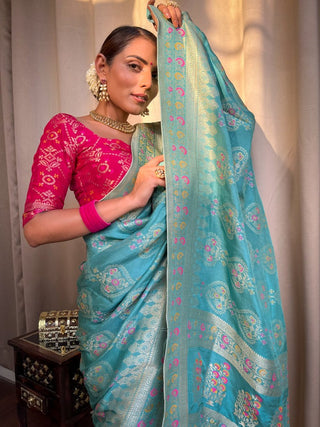 Sky Blue Banarasi Soft Silk Saree