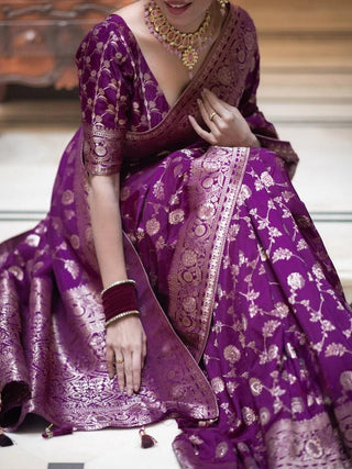 Splendiferous Purple Soft Silk Saree