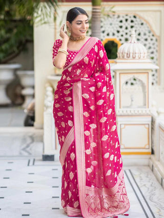 Pink Banarasi Soft Silk Saree