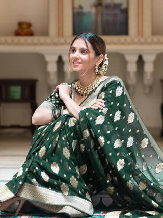 Green Banarasi Soft Silk Saree