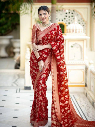 Jamsa Red Banarasi Silk Saree