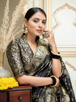 Charming Black Color Soft Banarasi Silk Saree