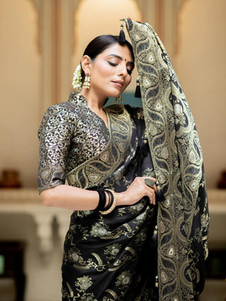 Charming Black Color Soft Banarasi Silk Saree