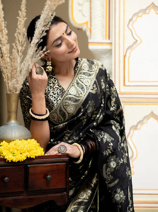 Charming Black Color Soft Banarasi Silk Saree