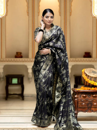 Charming Black Color Soft Banarasi Silk Saree
