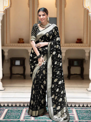Picturesque Black Banarasi Silk Saree
