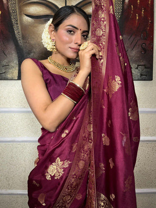 Demure Wine Soft Silk Saree