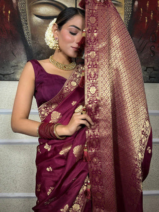 Demure Wine Soft Silk Saree