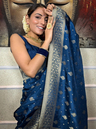 Inspiring Navy Blue Soft Silk Saree