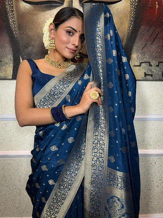 Inspiring Navy Blue Soft Silk Saree