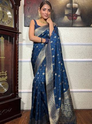 Inspiring Navy Blue Soft Silk Saree