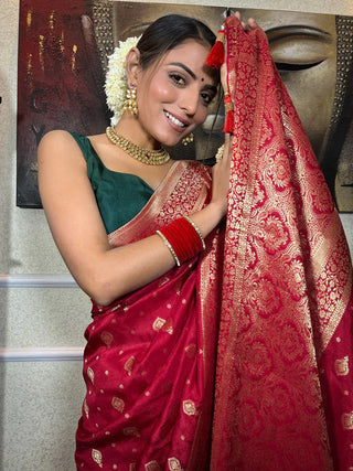 Cynosure Red Soft Silk Saree