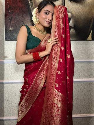 Cynosure Red Soft Silk Saree