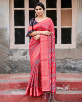 Red Floral Printed Cotton Silk Saree