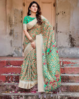 Brown & Cream Floral Printed Cotton Silk Saree