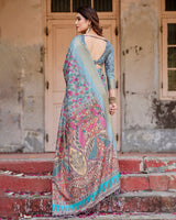 Grey & Multi Floral Printed Cotton Silk Saree