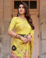 Yellow Floral Printed Cotton Silk Saree
