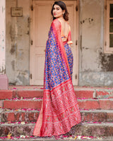 Red & Multi Floral Printed Cotton Silk Saree