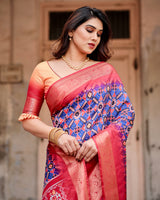 Red & Multi Floral Printed Cotton Silk Saree