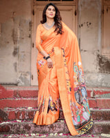 Orange Floral Printed Cotton Silk Saree