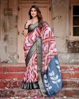 Black & Multi Floral Printed Cotton Silk Saree