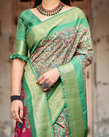 Green & Multi Floral Printed Cotton Silk Saree